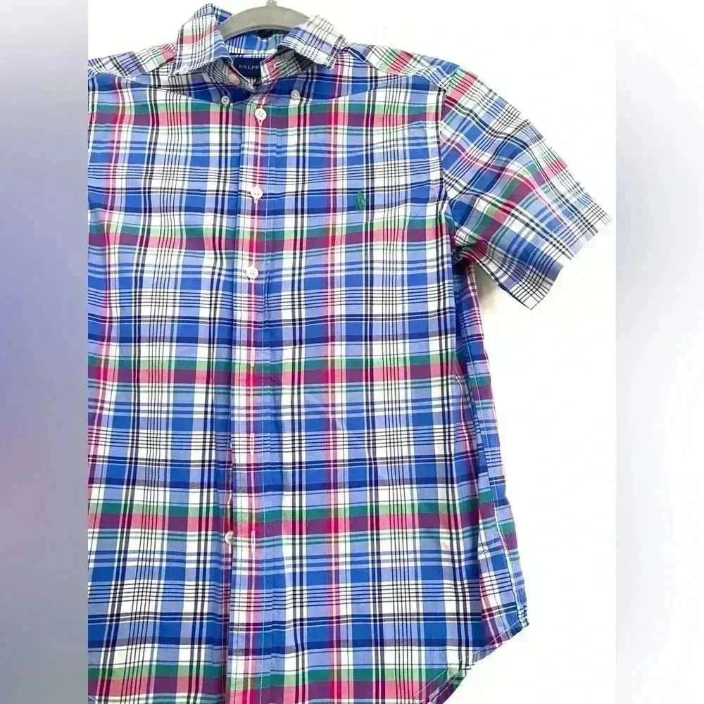 Ralph Lauren Plaid Kids Button Down Short Sleeve Shirt, 10-12M